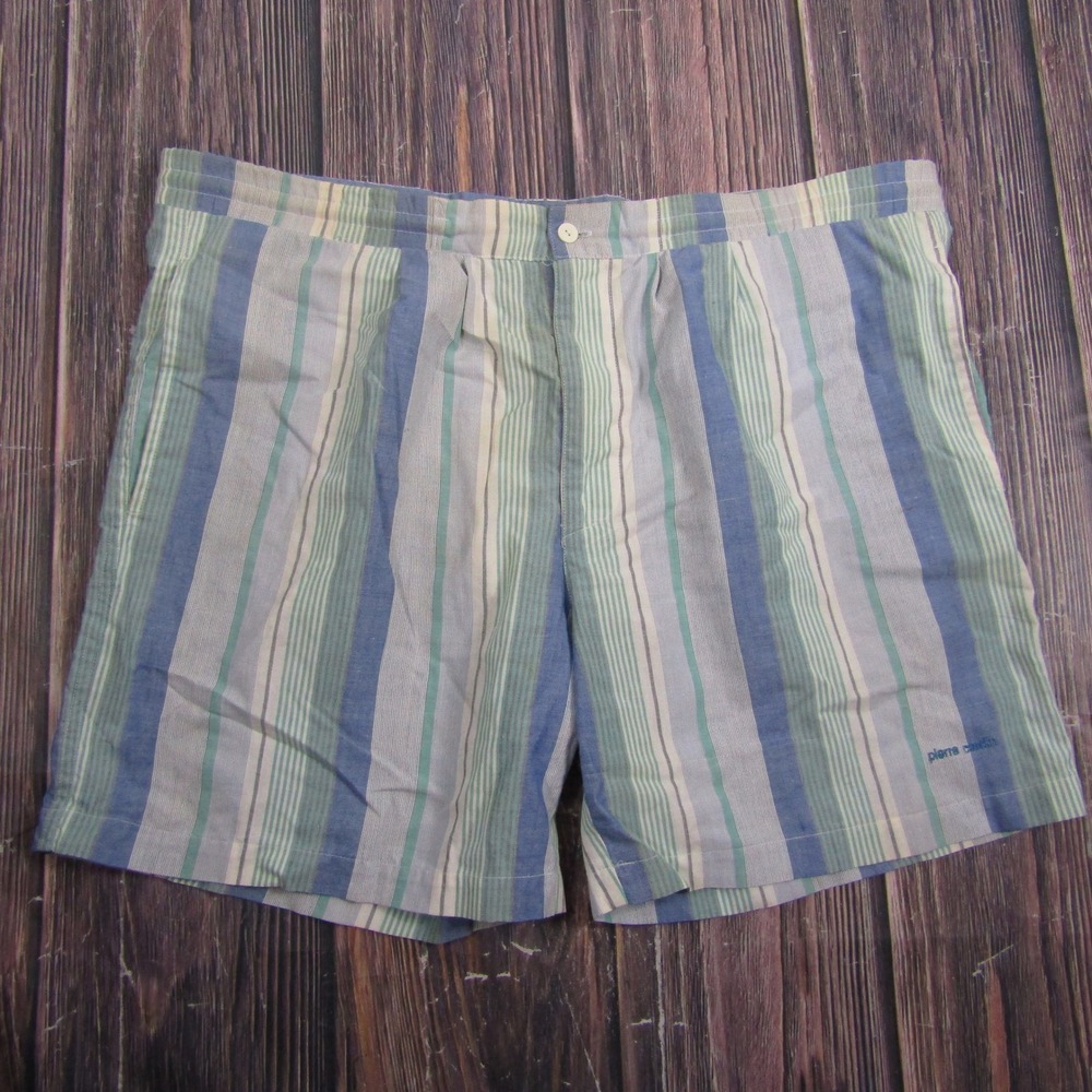 Pierre Cardin Swim Trunks Mens L Blue Striped Mesh Lined Cotton Blend Shorts